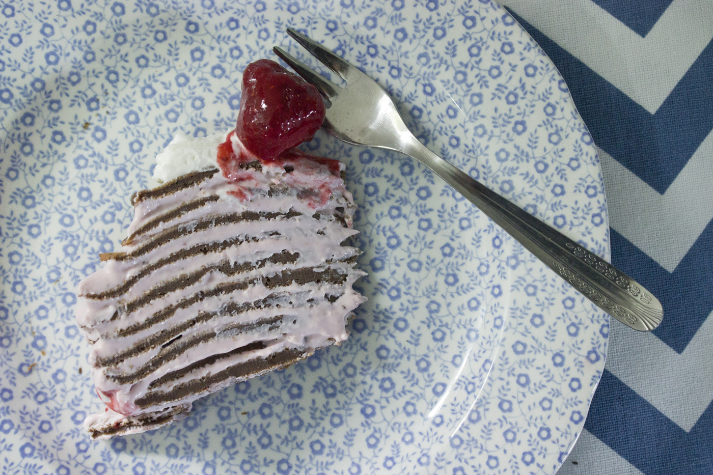 Chocolate Crepe Torte with Strawberry Cream Cheese Filling