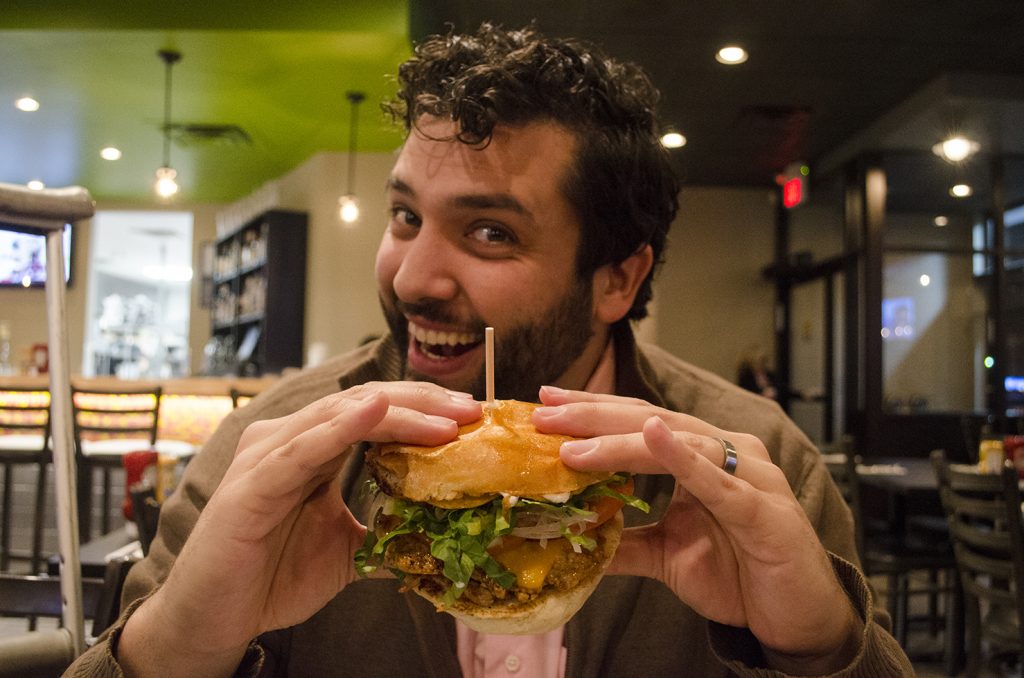 Our Adriano Ciotoli gets ready to dig into a burger at Mamo Burger