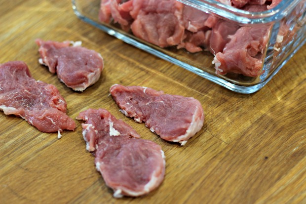 Cut the pork tenderloin into 1/2 inch medallions.