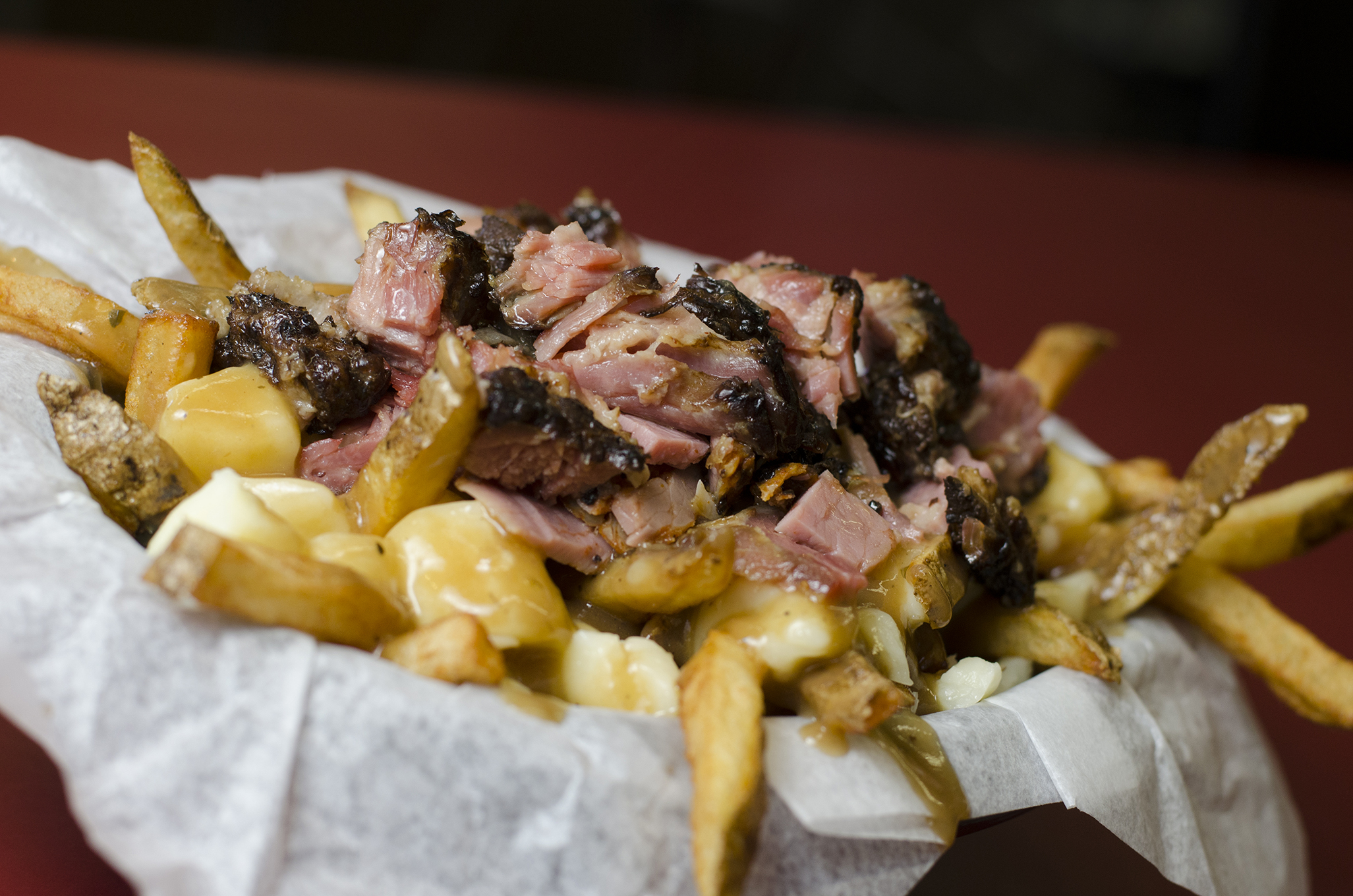 A Montreal smoked meat poutine at Malic's Deli in Windsor, Ontario.
