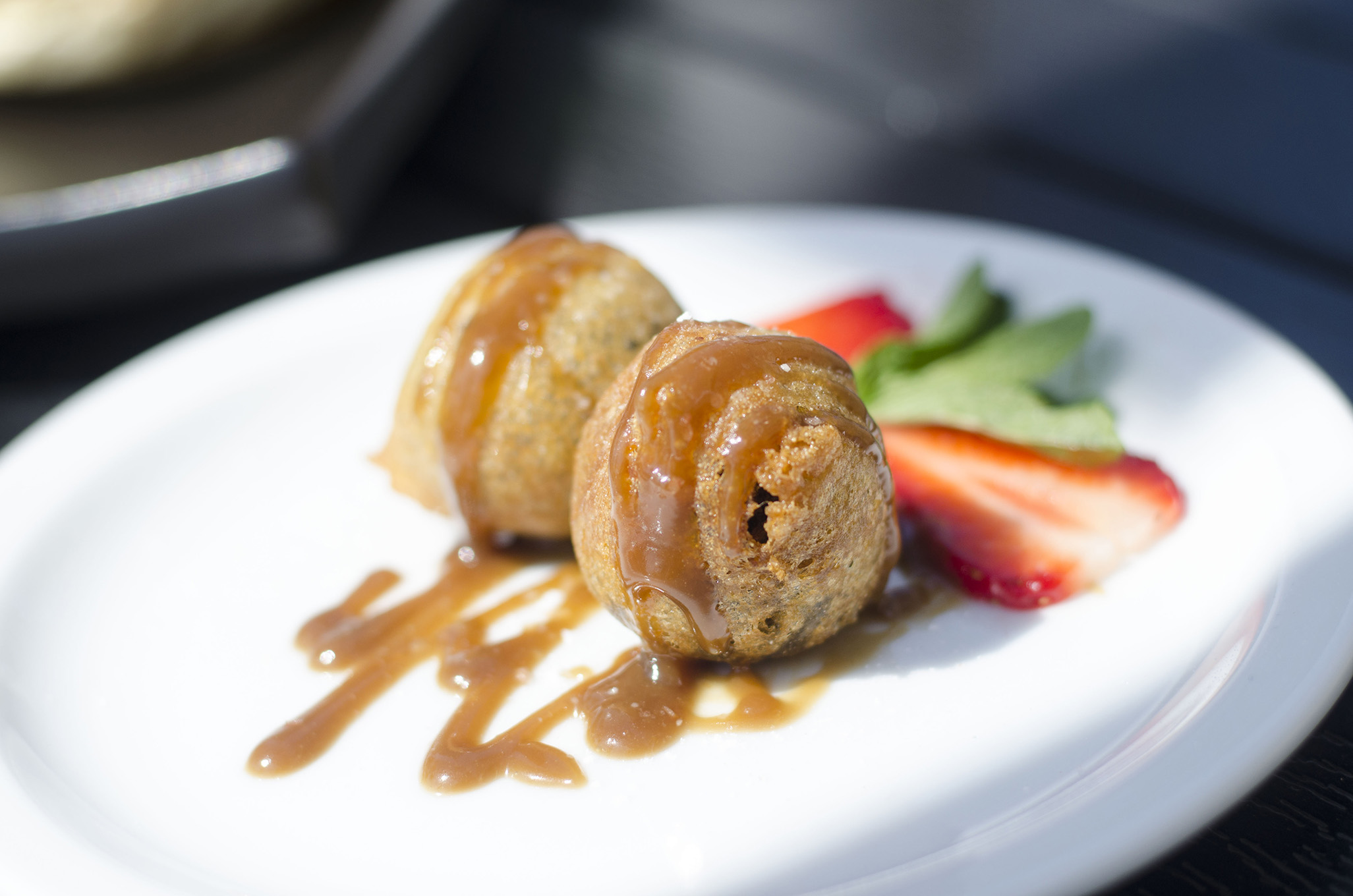 Deep Fried Brownie Bites with Stout Salted Caramel Sauce from the Joe Schmoe's GL Heritage Brewing dinner on June 18, 2019.