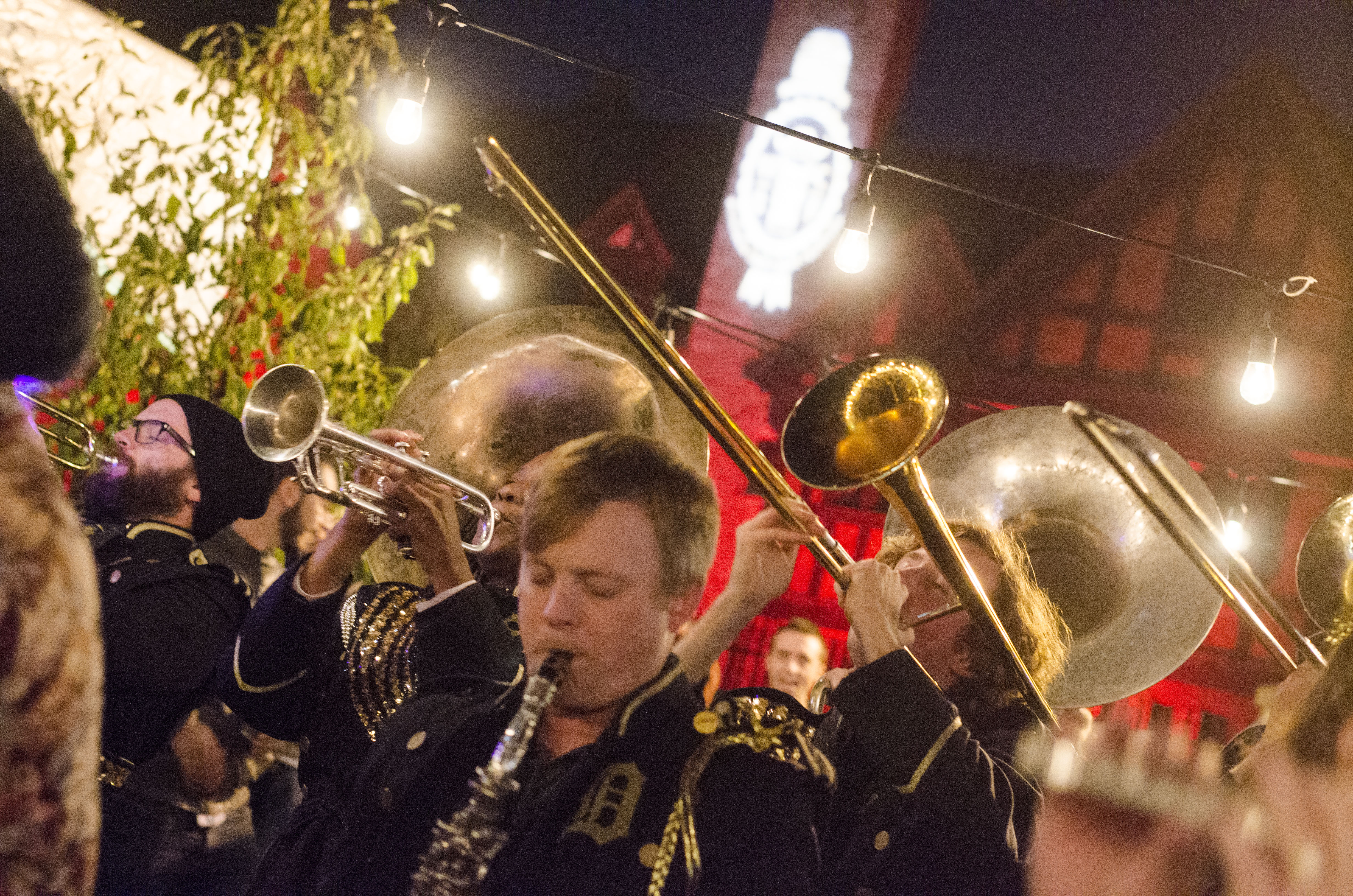 The Detroit Party Marching Band performing at the Windsor Craft Beer Festival.