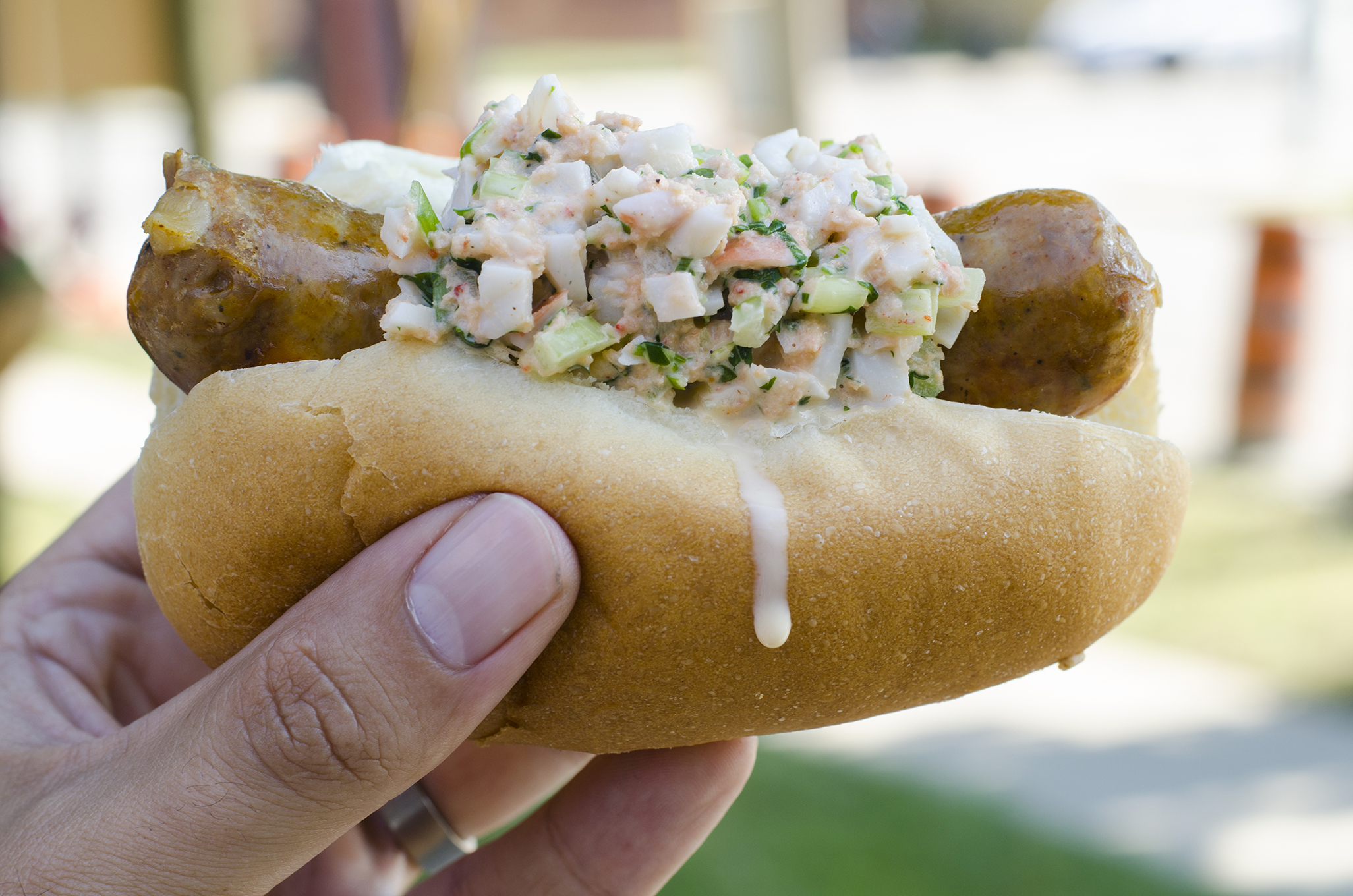The Cadillac Mac sausage topped with lobster from Robbie's Gourmet Sausage Co. in Windsor, Ontario.