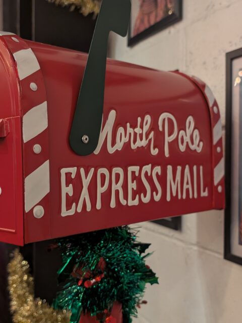 Mail a letter to Santa Claus at the Tinseltown Windsor Christmas popup at the WindsorEats Food Hall in Windsor, Ontario.
